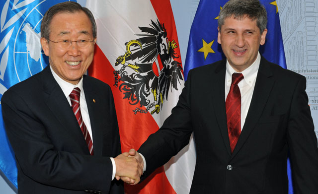 Michael Spindelegger, Foreign Minister of Austria while receiving UN Secretary-General Ban Ki-moon