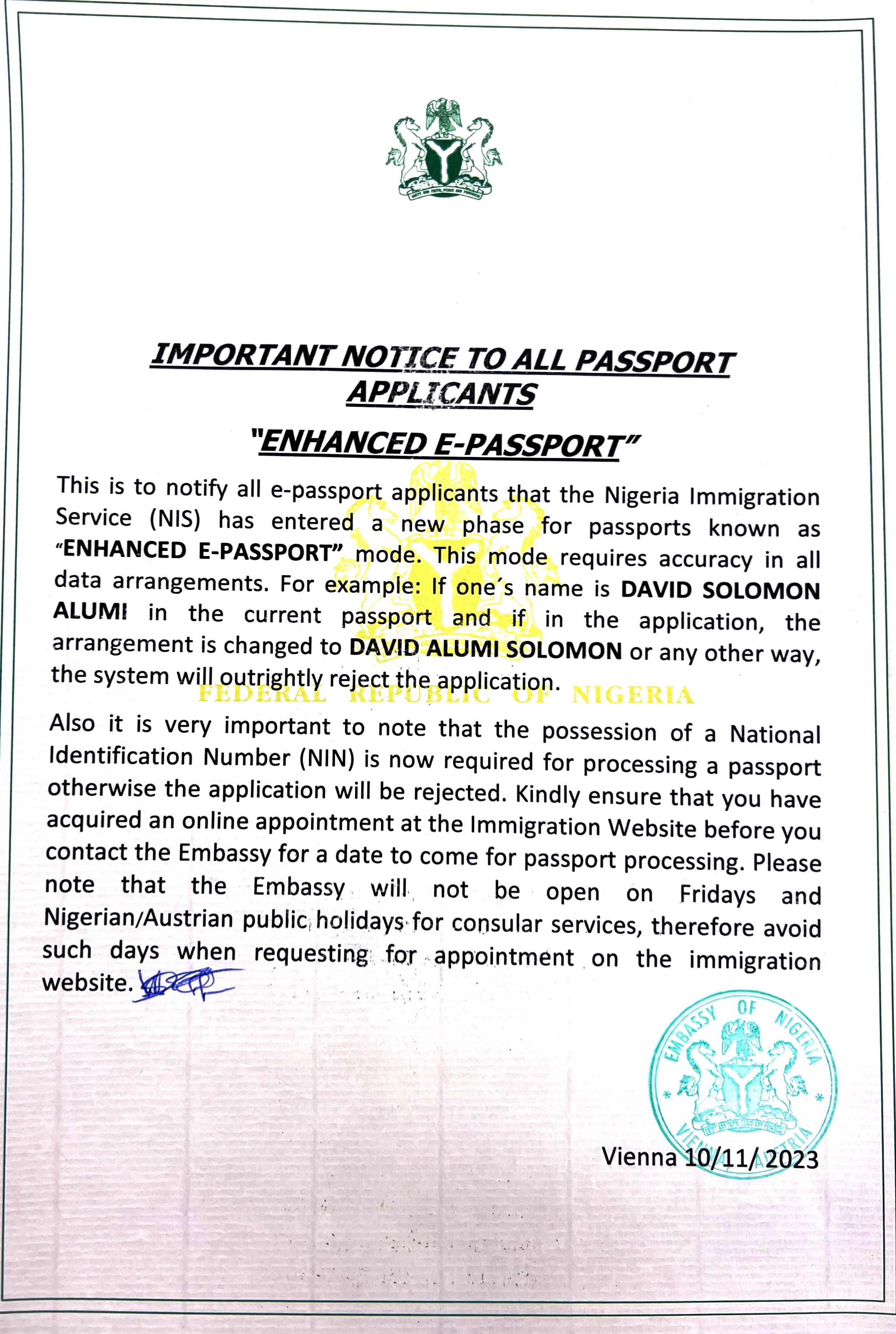 IMPORTANT INFORMATION FOR PASSPORT APPLICANTS